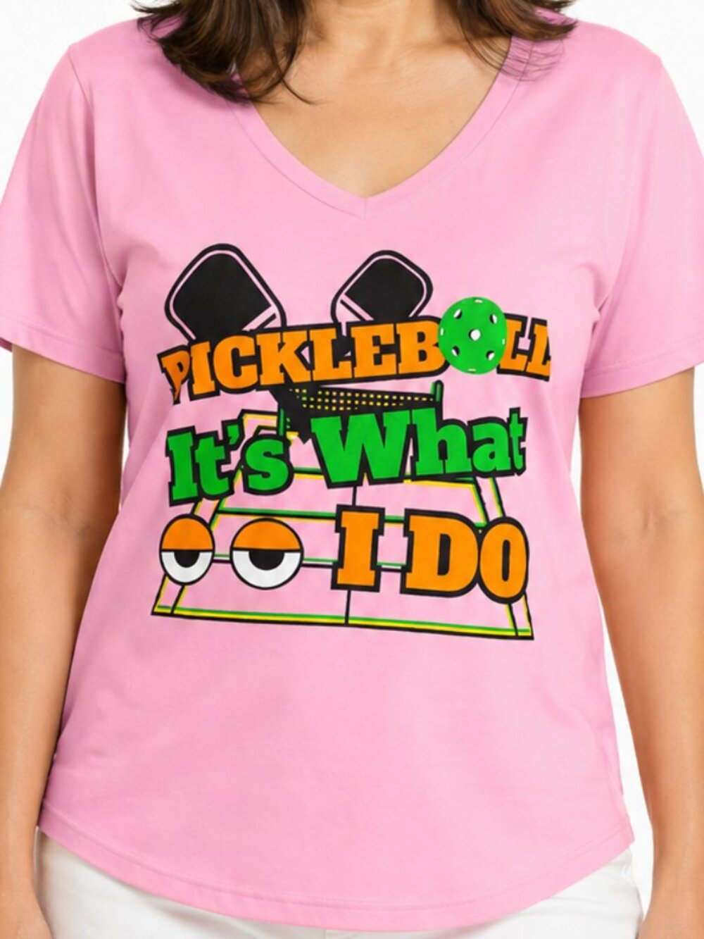 Large Cotton Womens Pink Pickleball It’s What I Do Graphic Pickle Ball Game top